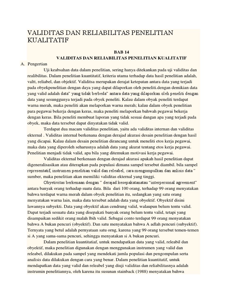 Validitas Dan Reliabilitas Penelitian Kualitatif