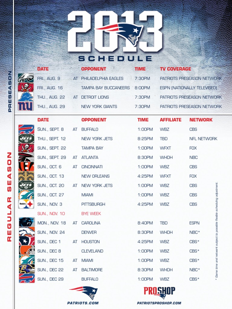 2013 New England Patriots Schedule | PDF