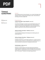 Tomasz Szarzynski - Curriculum Vitae (En)