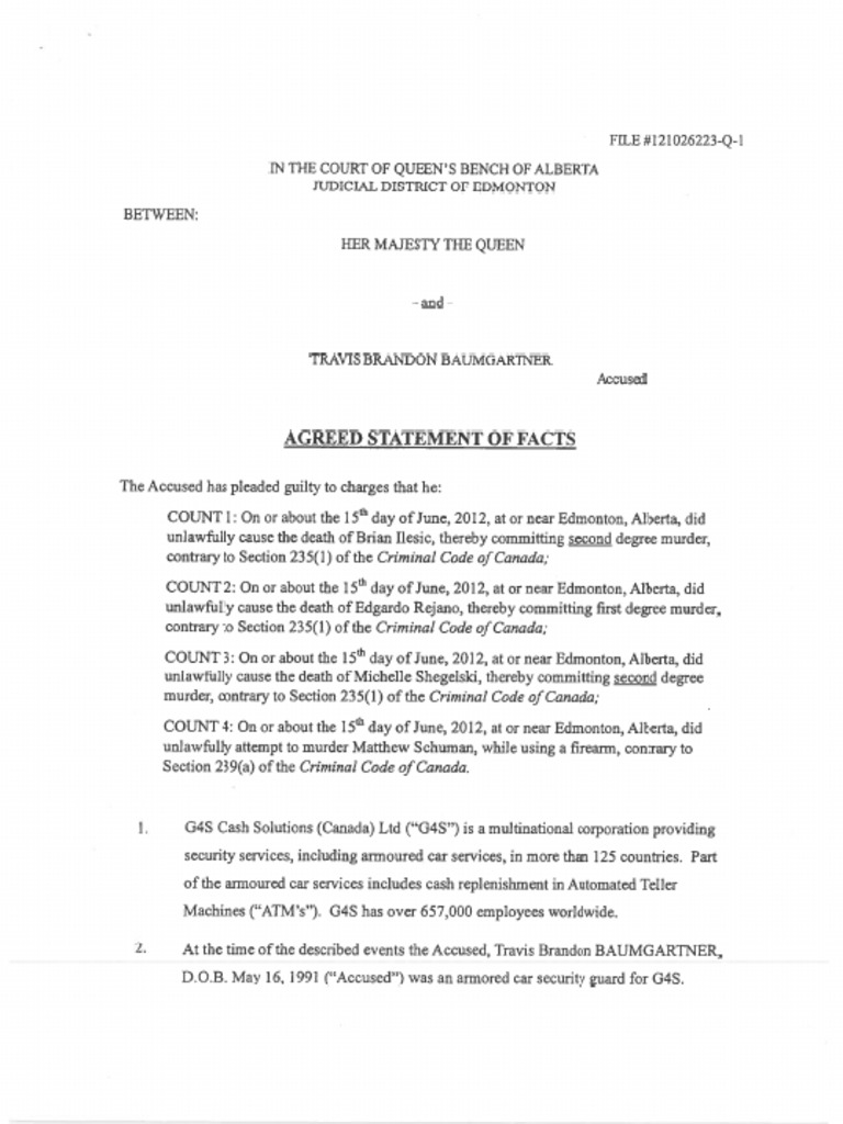 Travis Baumgartner Case: Agreed Statement of Facts | PDF