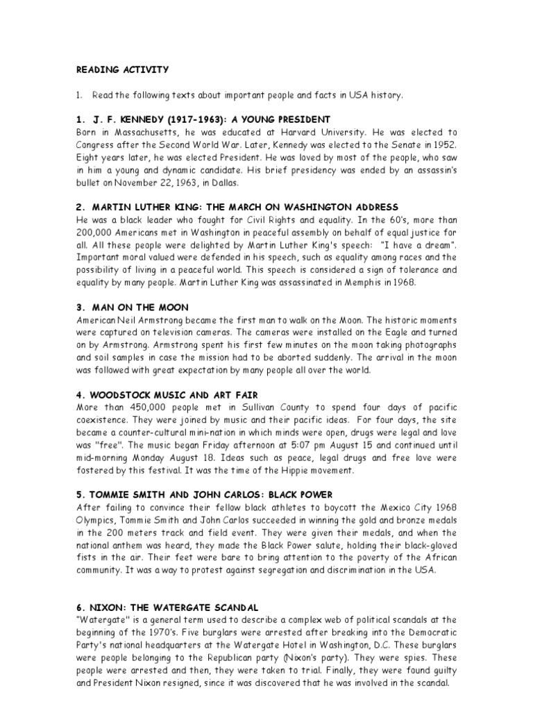 USA After 45 Reading Activity | PDF | Watergate Scandal | United States ...