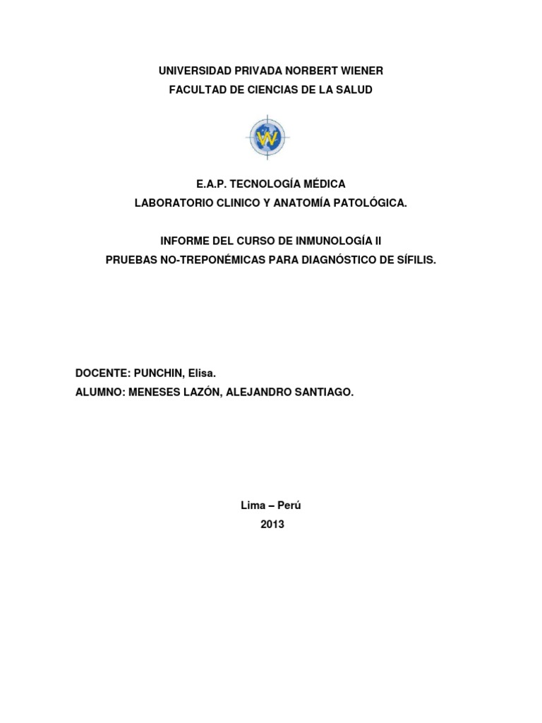 Diagnóstico de Sífilis: Pruebas RPR y VDRL | PDF | Inmunología | Medicina