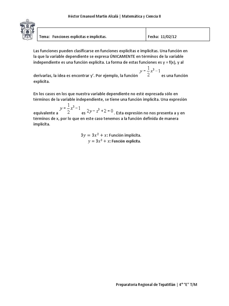 Funciones Explícitas e Implícitas | PDF | Función (Matemáticas ...