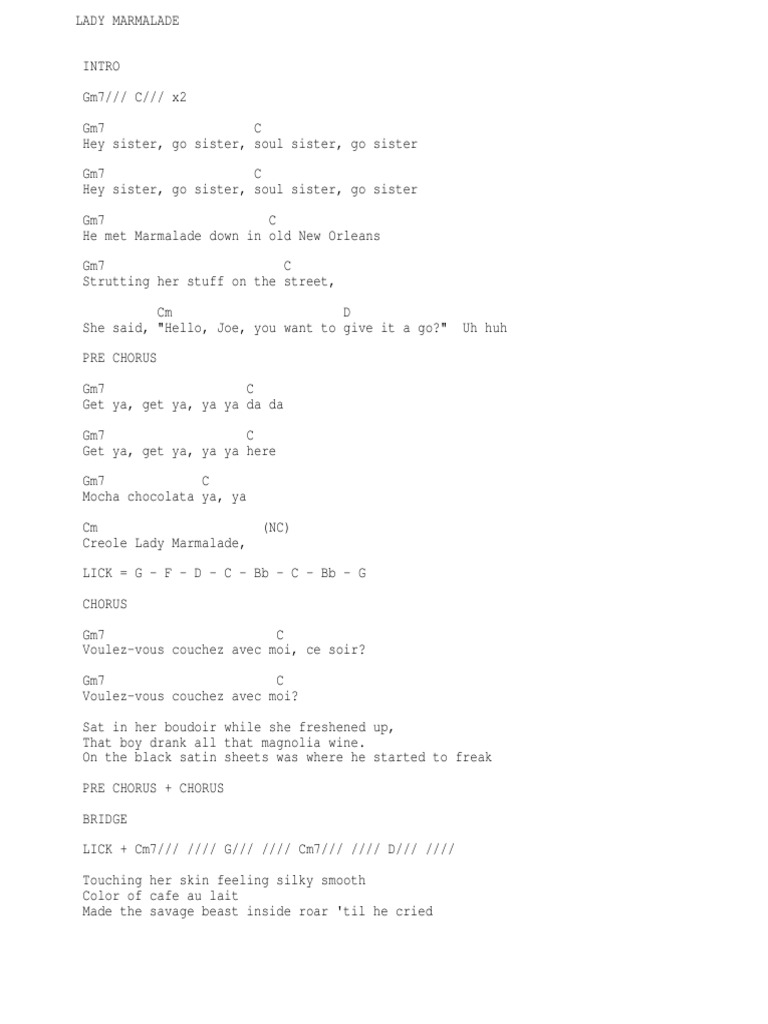 lady marmalade chords.txt Number One Singles Songs Written