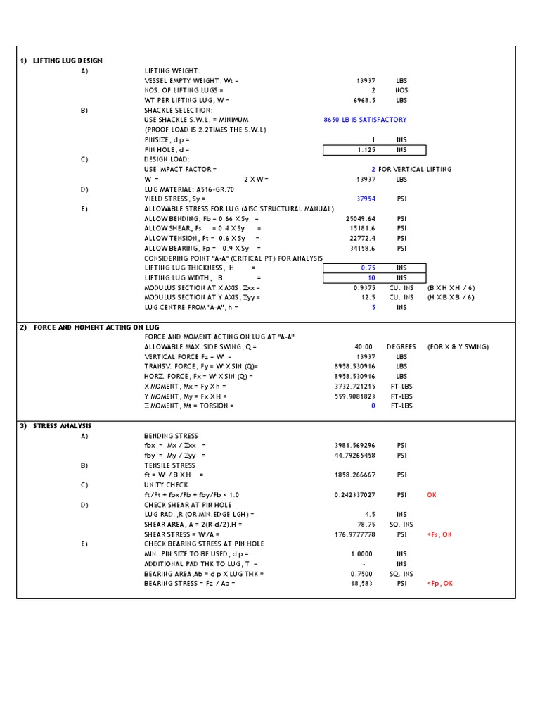 Lifting Calculation REV A PDF Bending Stress (Mechanics)