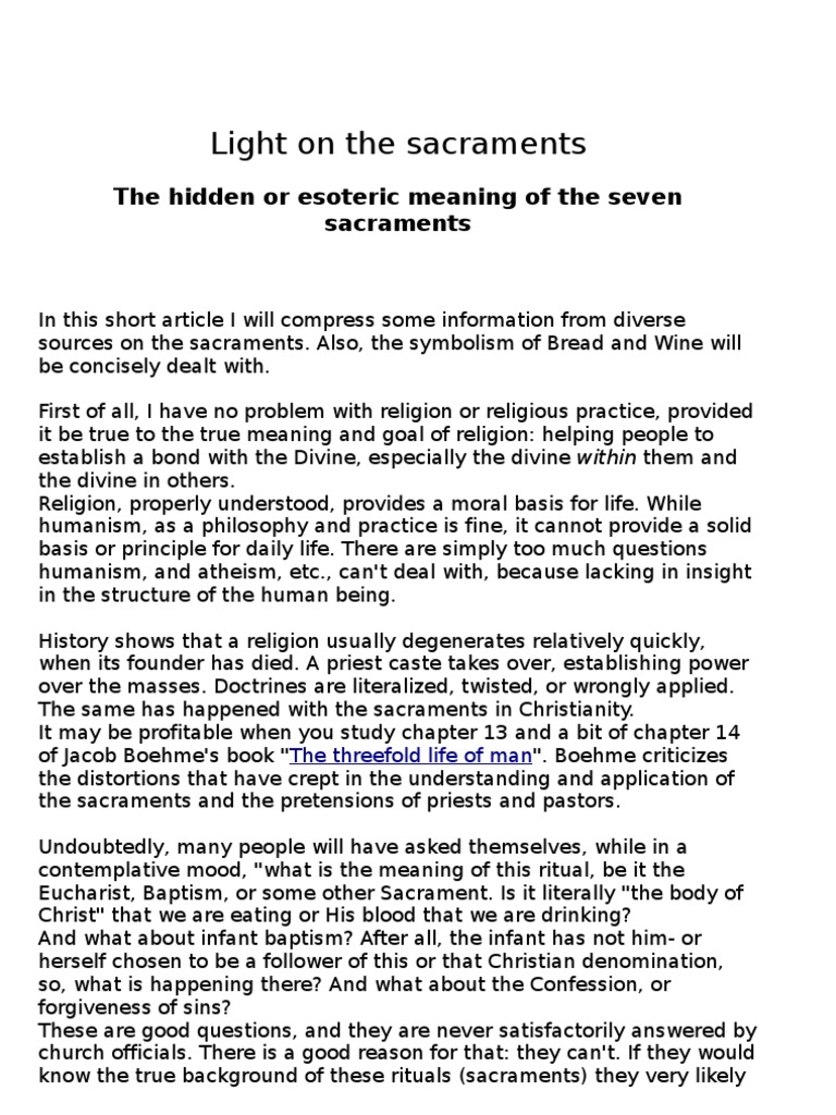 Hidden Meaning Of The Seven Sacraments Sacred Mysteries - 