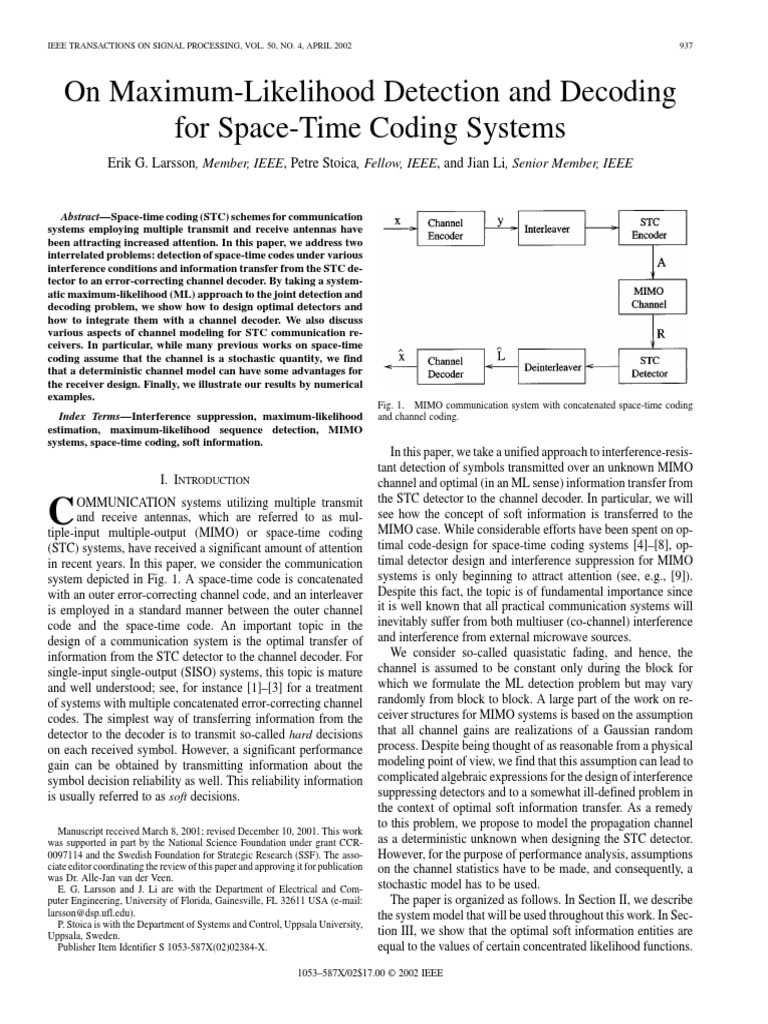On Maximum-Likelihood Detection and Decoding For Space-Time Coding ...