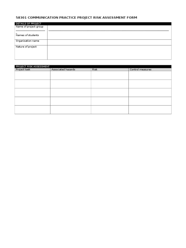 Project Risk Assessment Form Guide | PDF