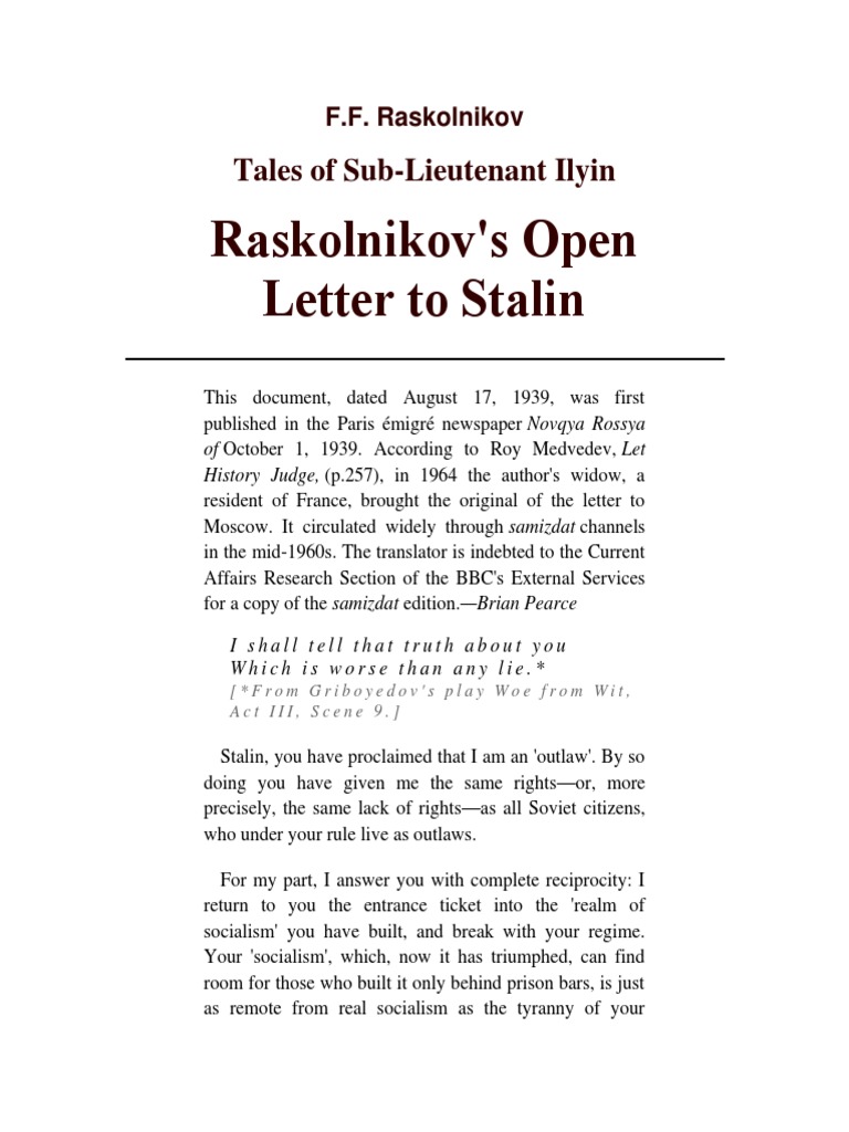 Raskolnikov's Letter to Stalin | PDF | Leon Trotsky | Joseph Stalin