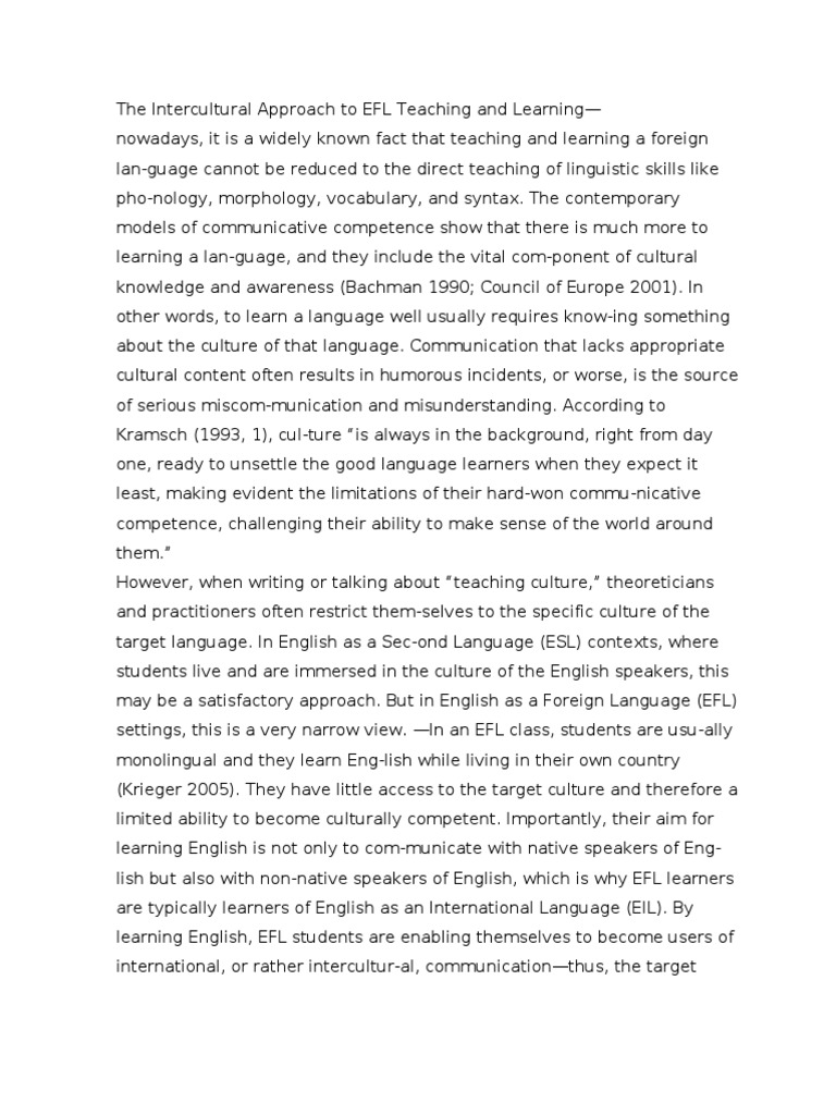 The Intercultural Approach To EFL Teaching and Learning - Doc EFL | PDF ...