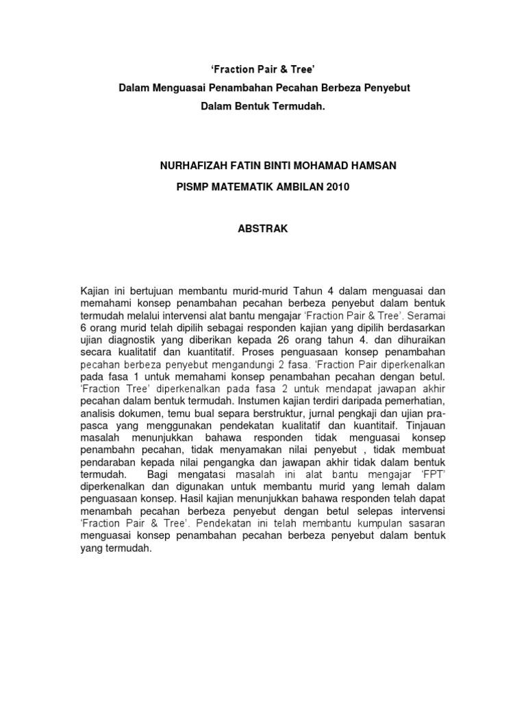 Abstrak Kajian Tindakan  Matematik Abstrak Kajian Tindakan  Matematik