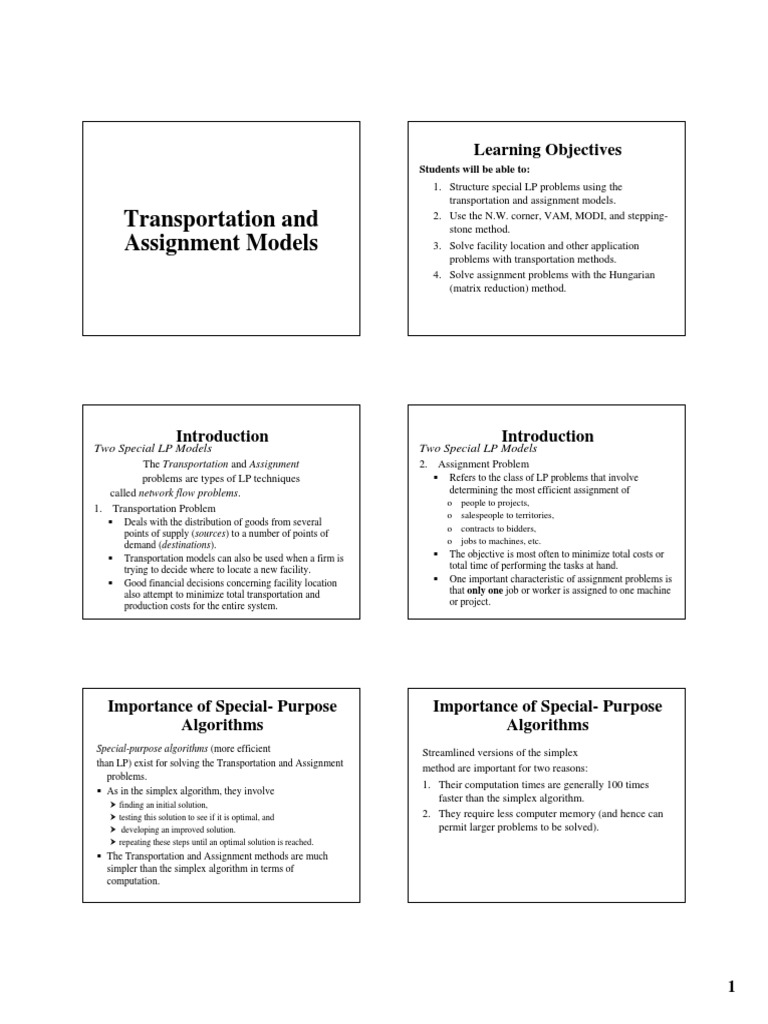 Transportation vs Assignment Models Explained | PDF | Teaching Methods ...