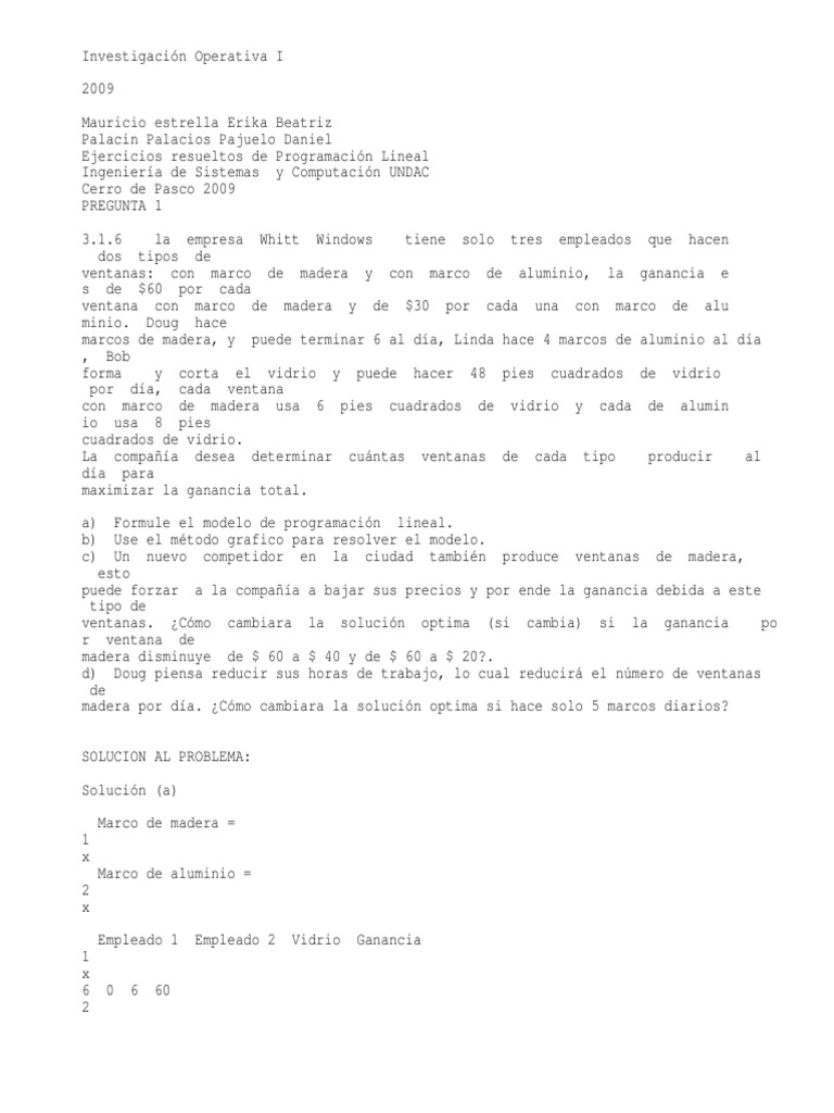 Ejercicios Resueltos de Programacion Lineal | PDF | Programación lineal ...