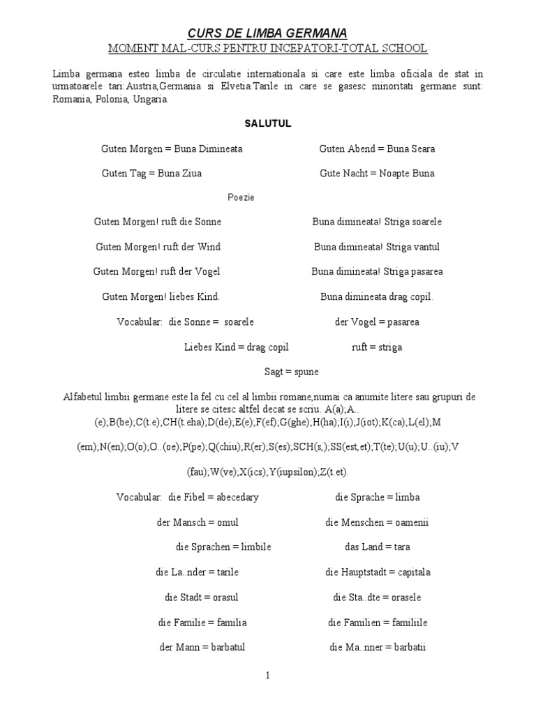 Curs De Limba Germana
