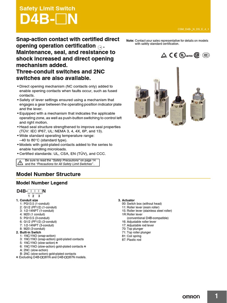Safety Limit Switch: Model Number Structure | PDF | Electrical ...