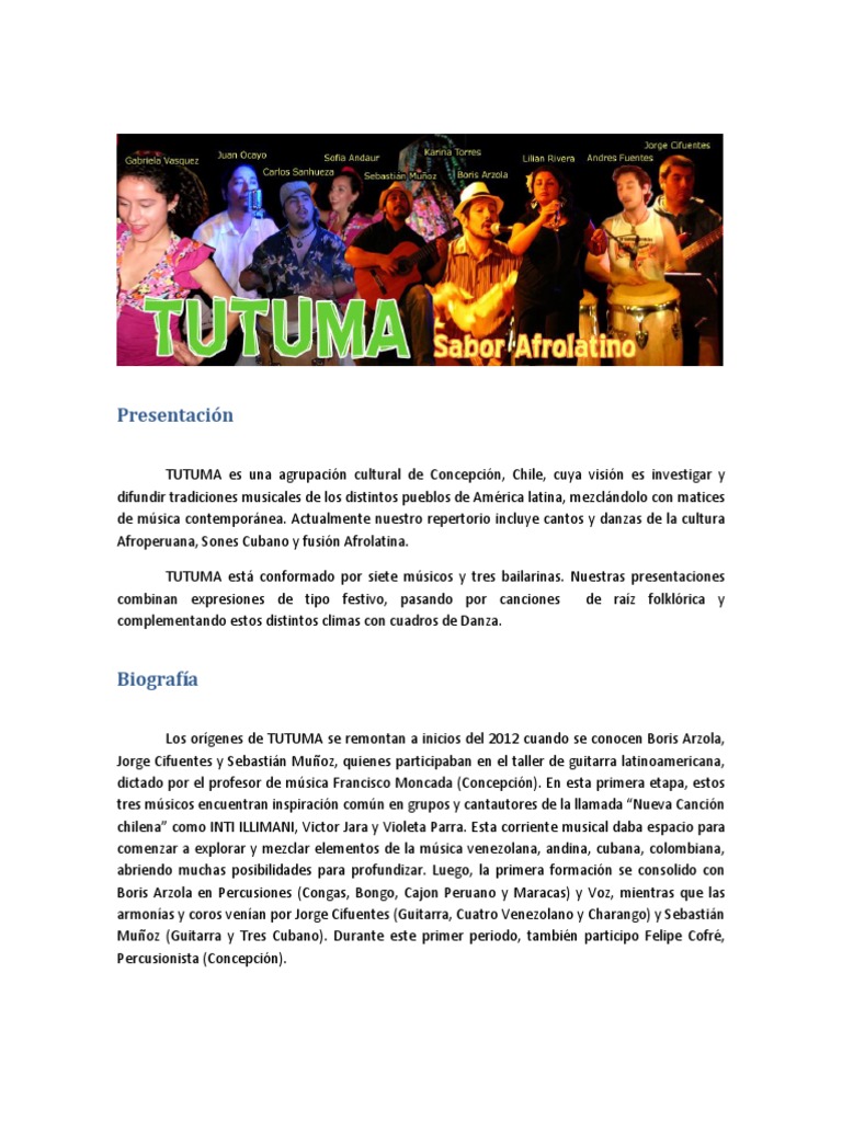 Biografia TUTUMA PDF Chile Musica Latinoamericana