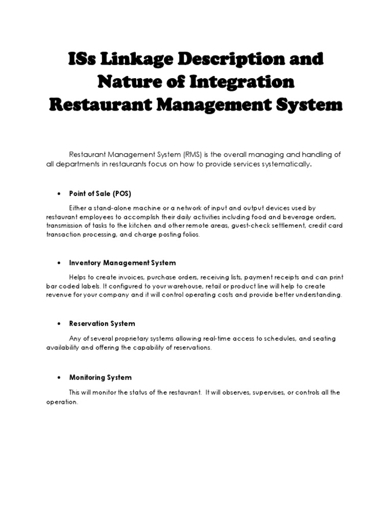 Restaurant Management System Overview | PDF