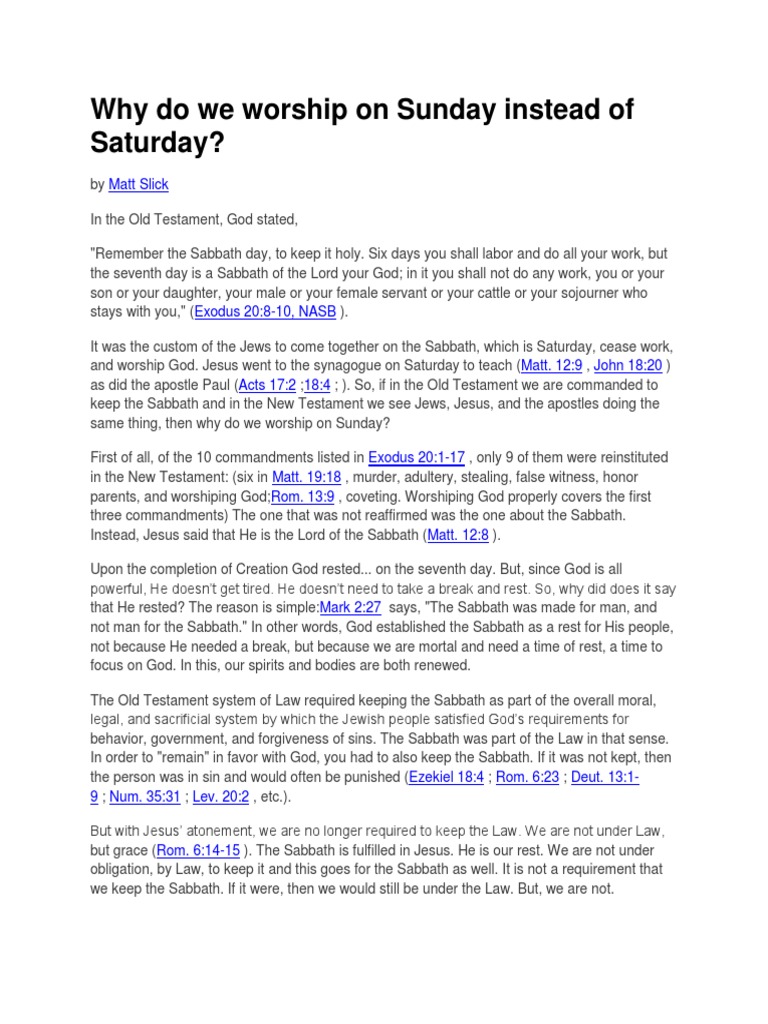 Why Do We Worship On Sunday Instead of Saturday Download Free PDF