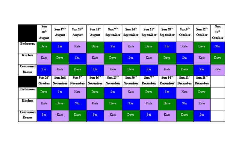 Example of Cleaning Rota PDF