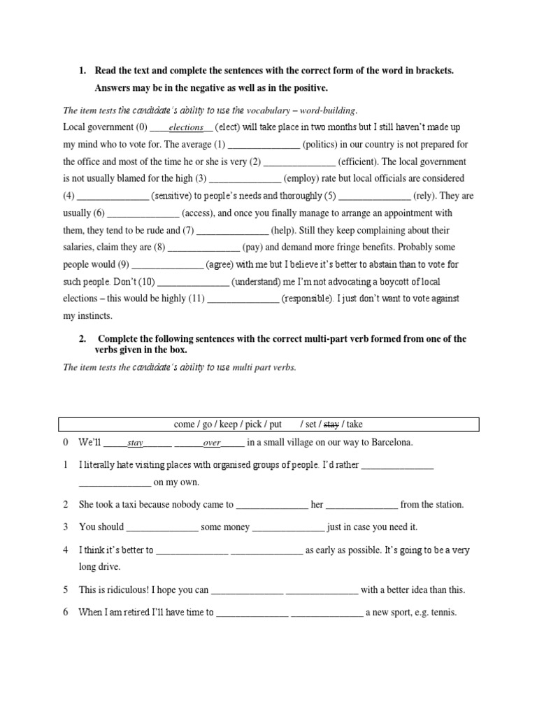 Read The Text and Complete The Sentences With The Correct Form of The