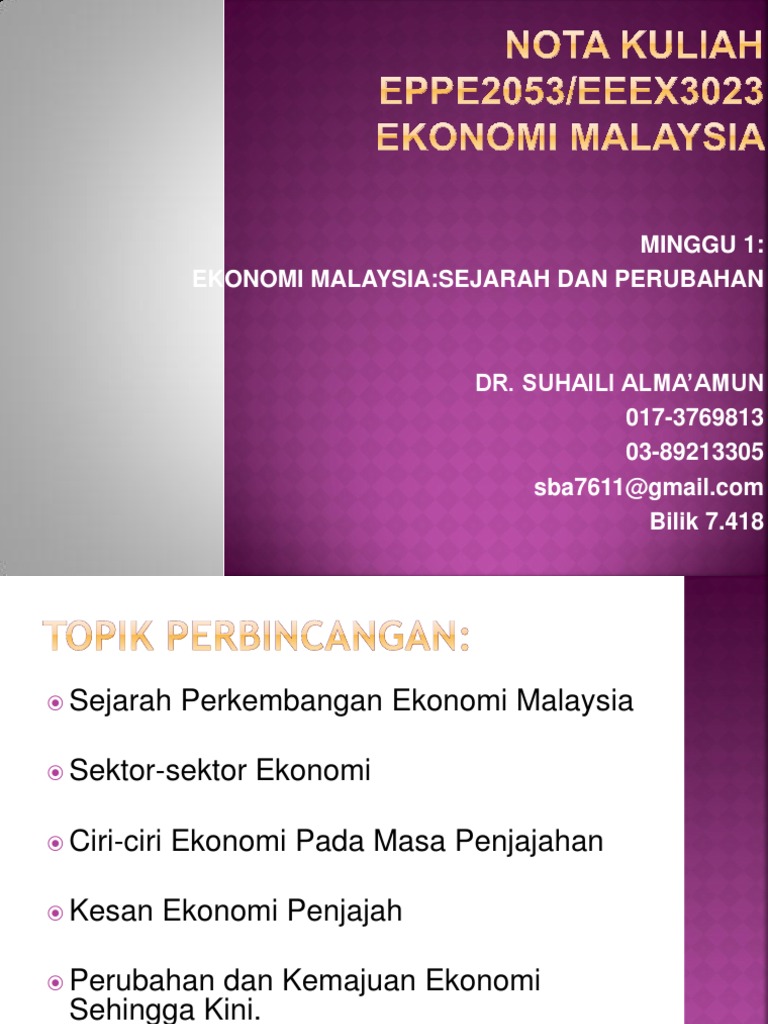 Nota Ekonomi Malaysia Minggu 1 Ekonomi Malaysia Sejarah Dan Perubahan Pdf