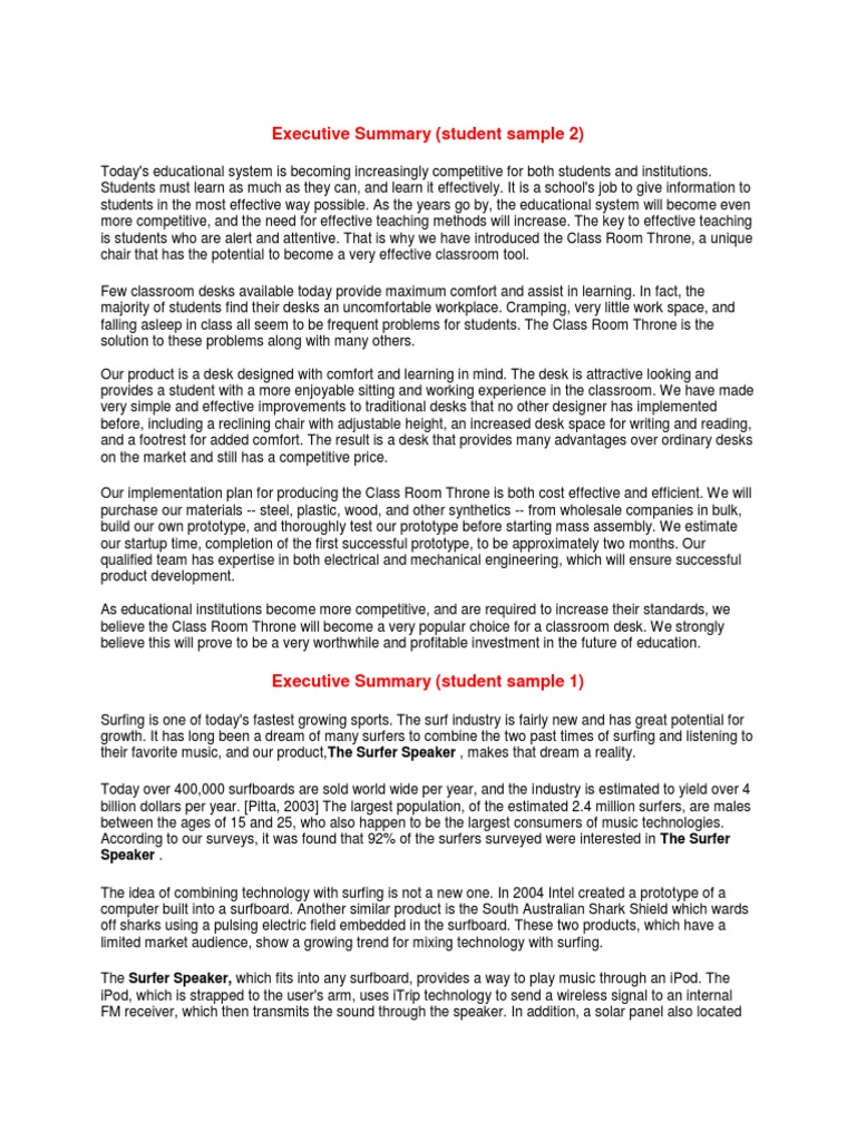 Executive Summary (Student Sample 2) : Speaker | Download Free PDF ...