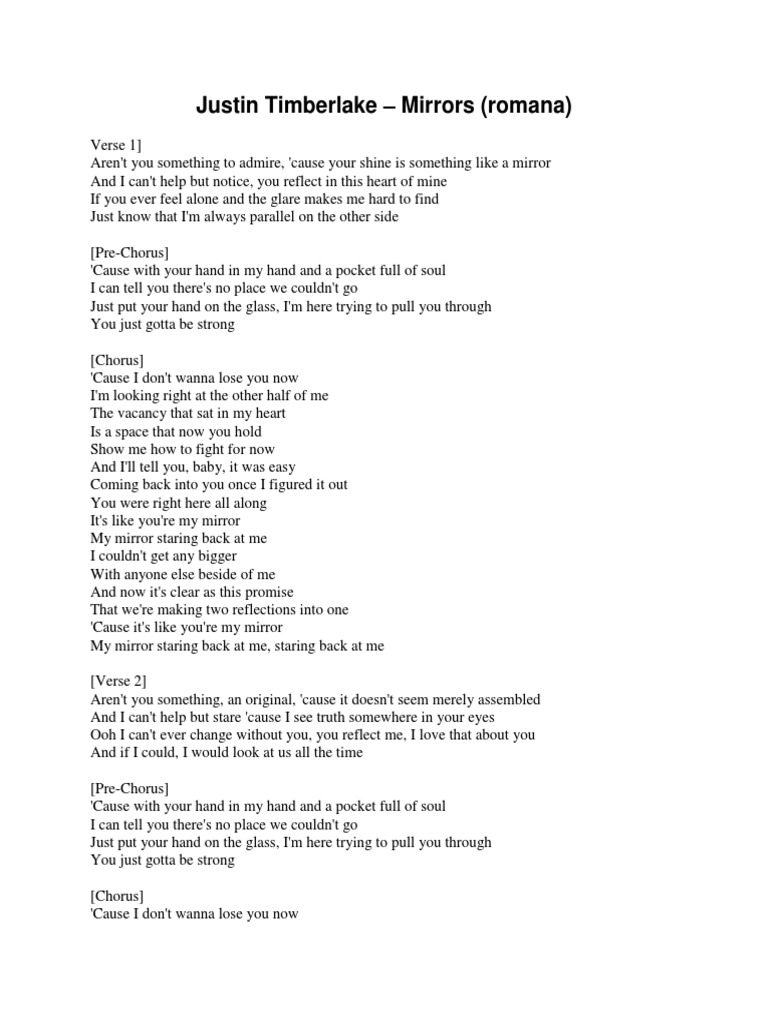 Justin Timberlake Mirrors PDF Justin Timberlake Song Structure
