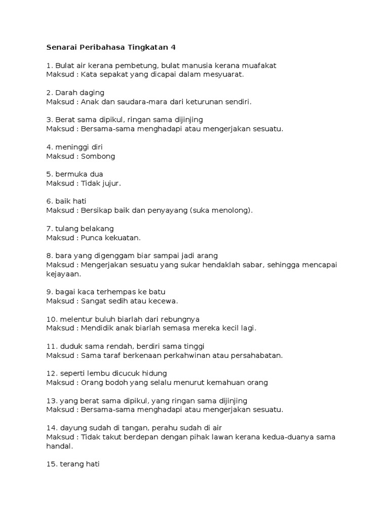 Senarai Peribahasa Tingkatan 4 Pdf