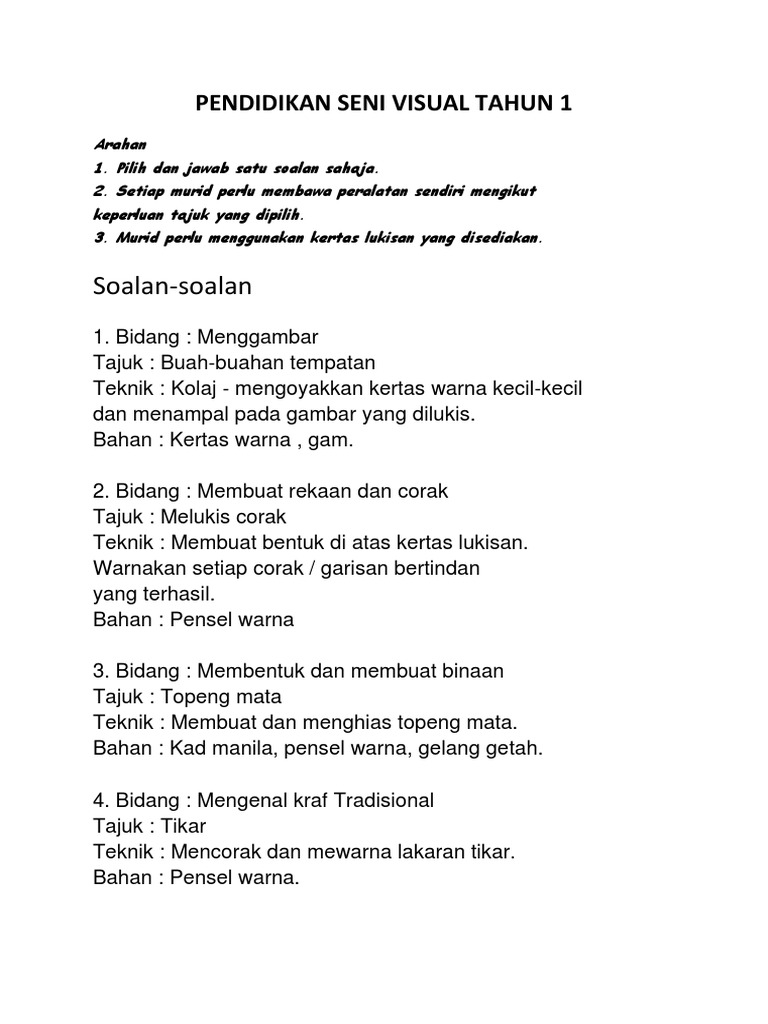 Soalan Seni Tahun1  PDF