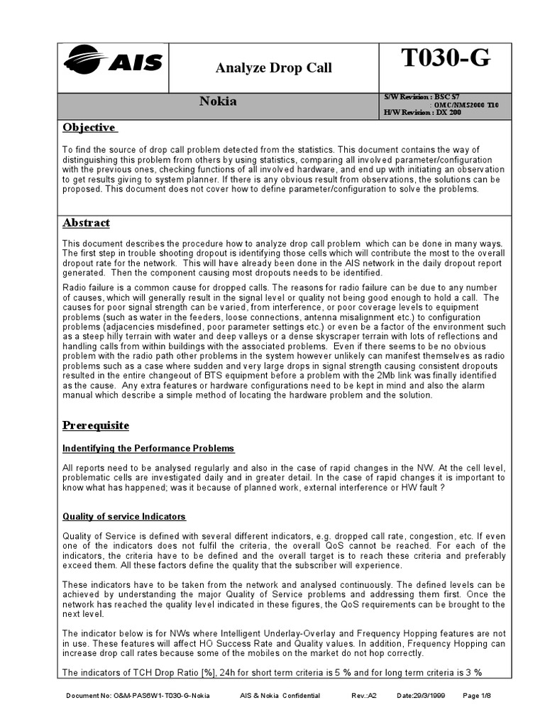 Analyze Drop Call T030 G PDF