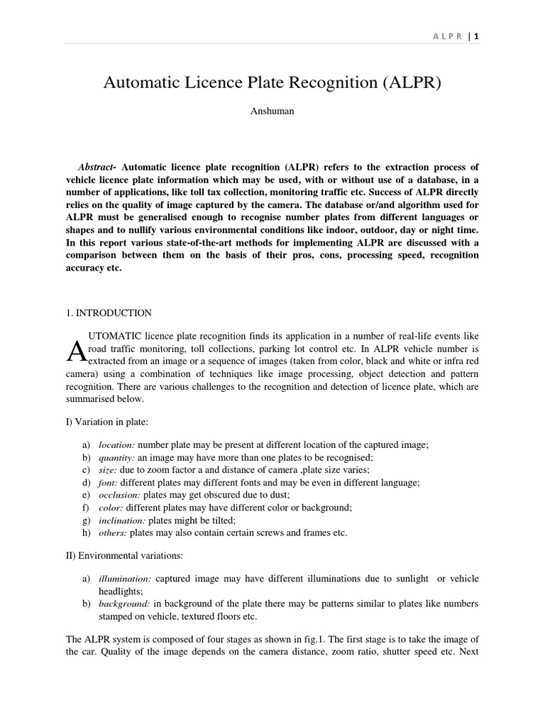 ALPR Techniques: Methods & Challenges | PDF | Image Segmentation | Imaging