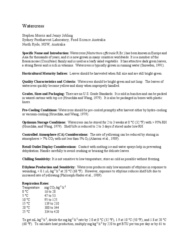 Watercress PDF PDF Shelf Life Food And Drink
