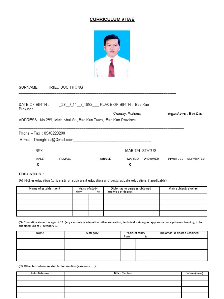 Standard Curriculum Vitae Template | PDF | Educational Stages | Cognition