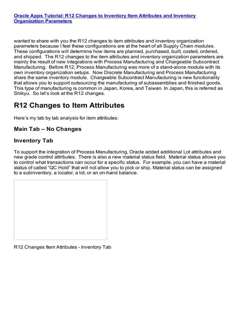 Oracle R12 Inventory Updates | PDF | Inventory | Cost Accounting