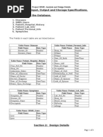 Section 1: Input, Output and Storage Specifications. List of Tables in The Database