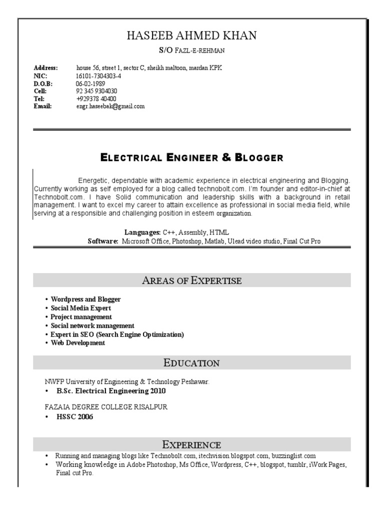 Haseeb Ahmed Khan: Electrical Engineer & Blogger | PDF | Career & Growth