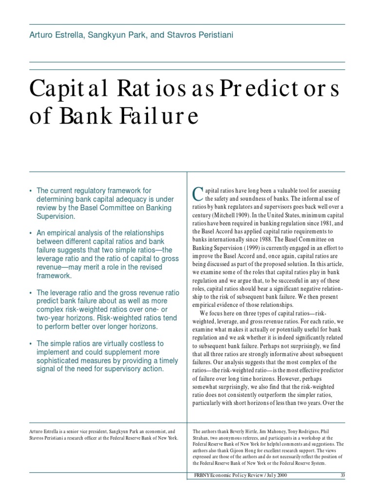 Capital Ratios As Predictors Of Bank Failure Pdf Capital