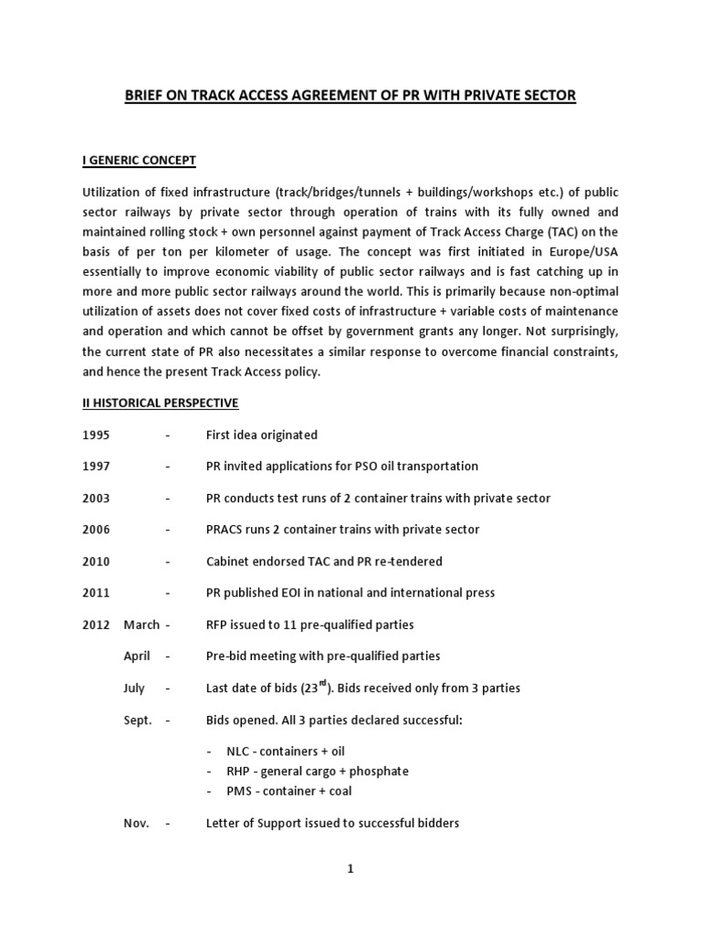 Brief On Track Access Agreement PDF Rail Transport Train