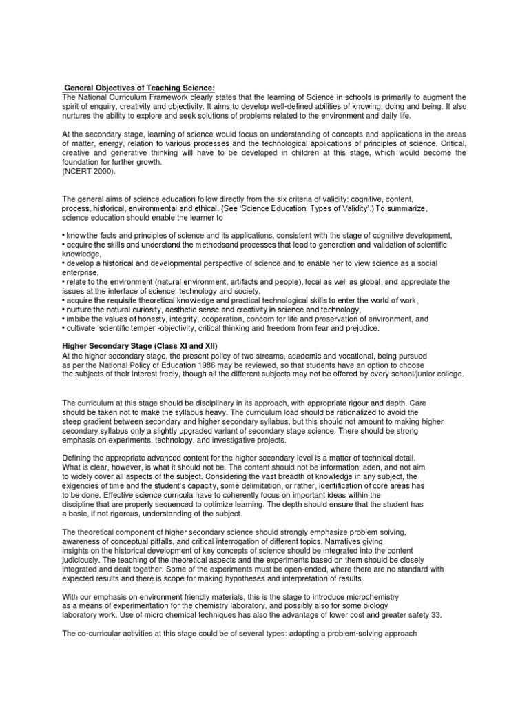 General Objectives of Teaching Science Curriculum Science