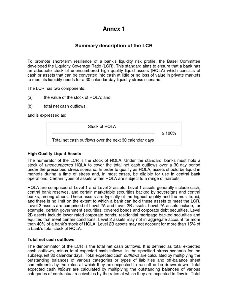 Summary Description of The LCR | PDF | Business | Finance & Money ...