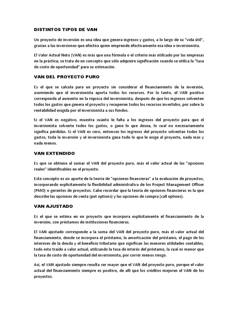 Distintos Tipos de Van | PDF | Opción (Finanzas) | Valor presente neto
