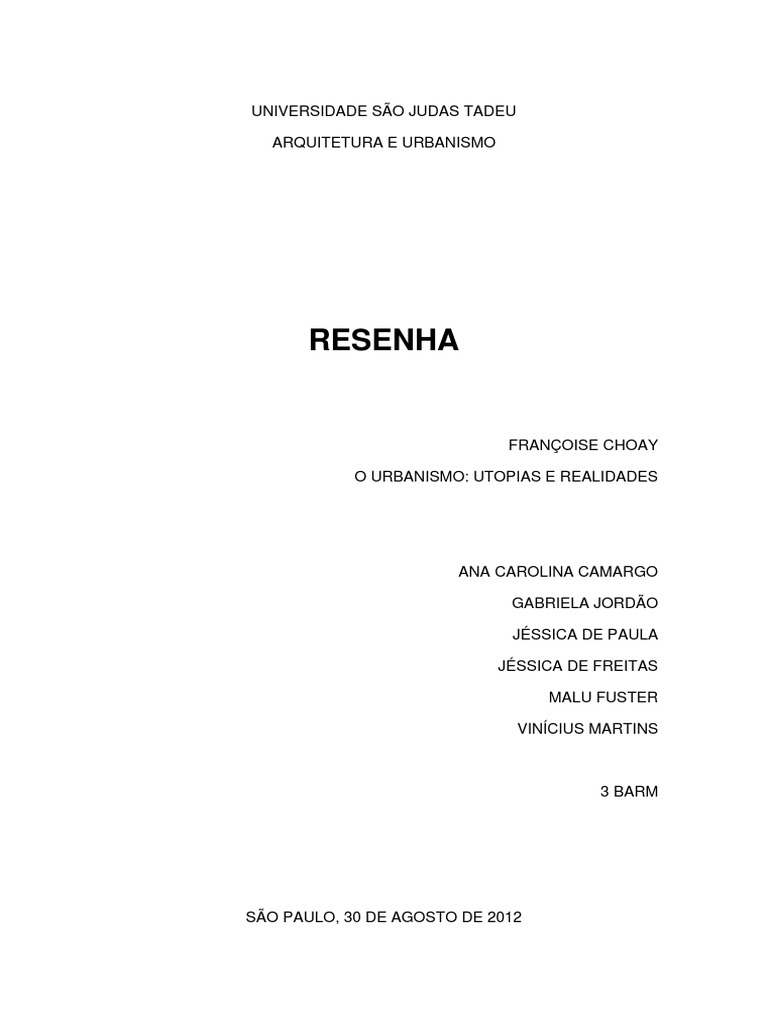 RESENHA - choay  Cidade  Urbanismo