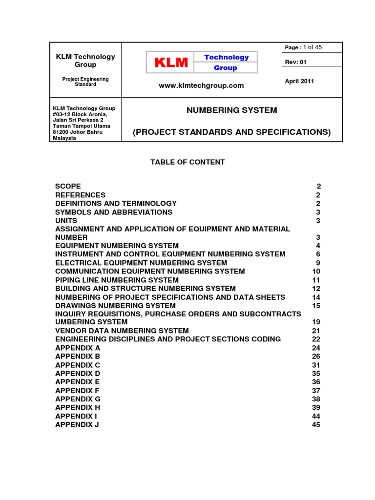 Project Equipment Numbering Standards | PDF | Specification (Technical ...