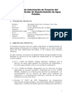 Solicitud de Autorización de Proyecto Del Sistema Particular de Abastecimiento de Agua Potable.