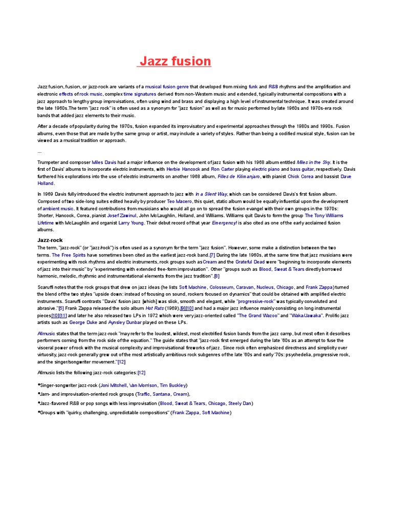 About Jazz Fusion | PDF | Jazz | Rock Music