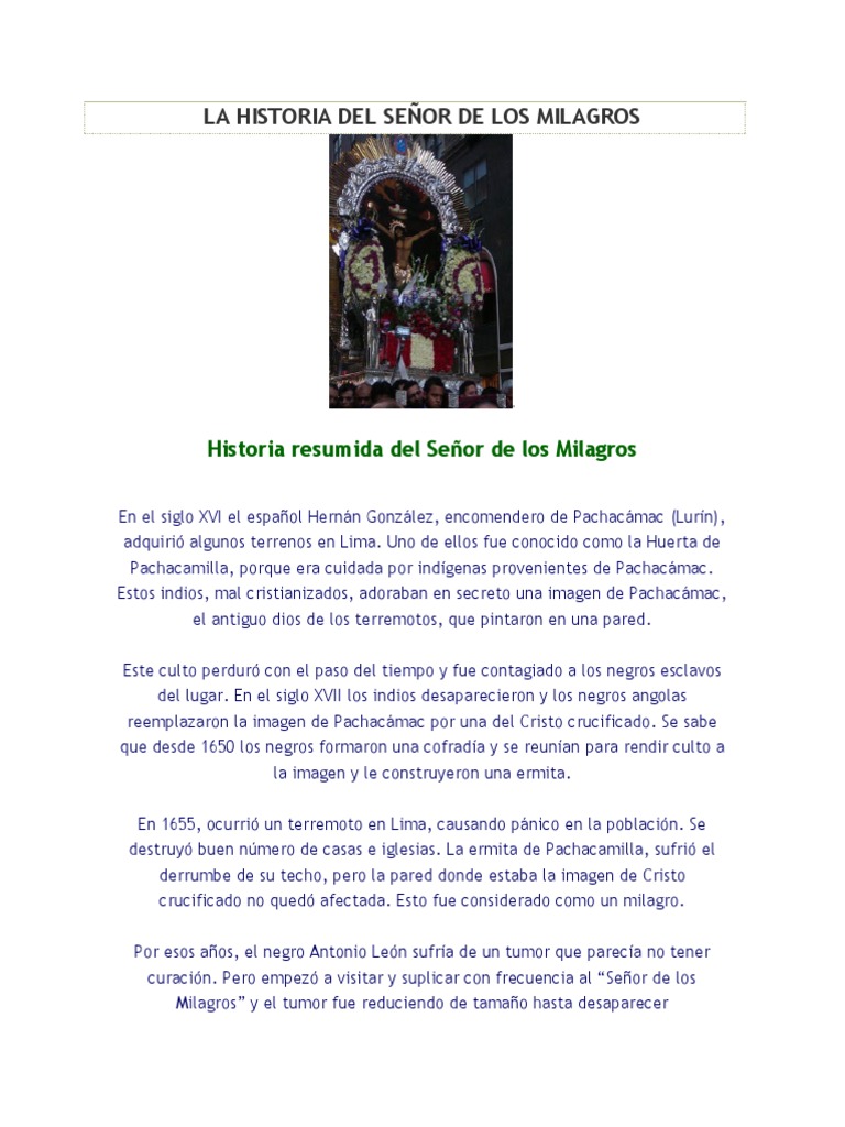 La Historia Del Señor de Los Milagros | PDF | Religión y creencia
