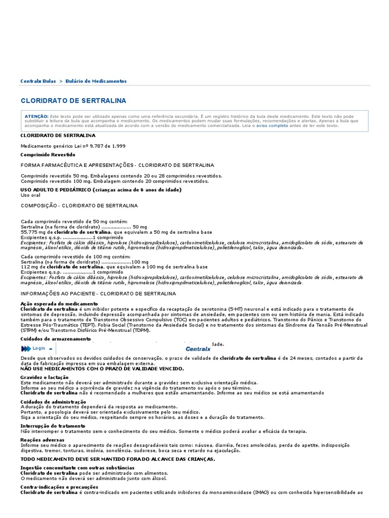 Sertraline 50 mg em portugues