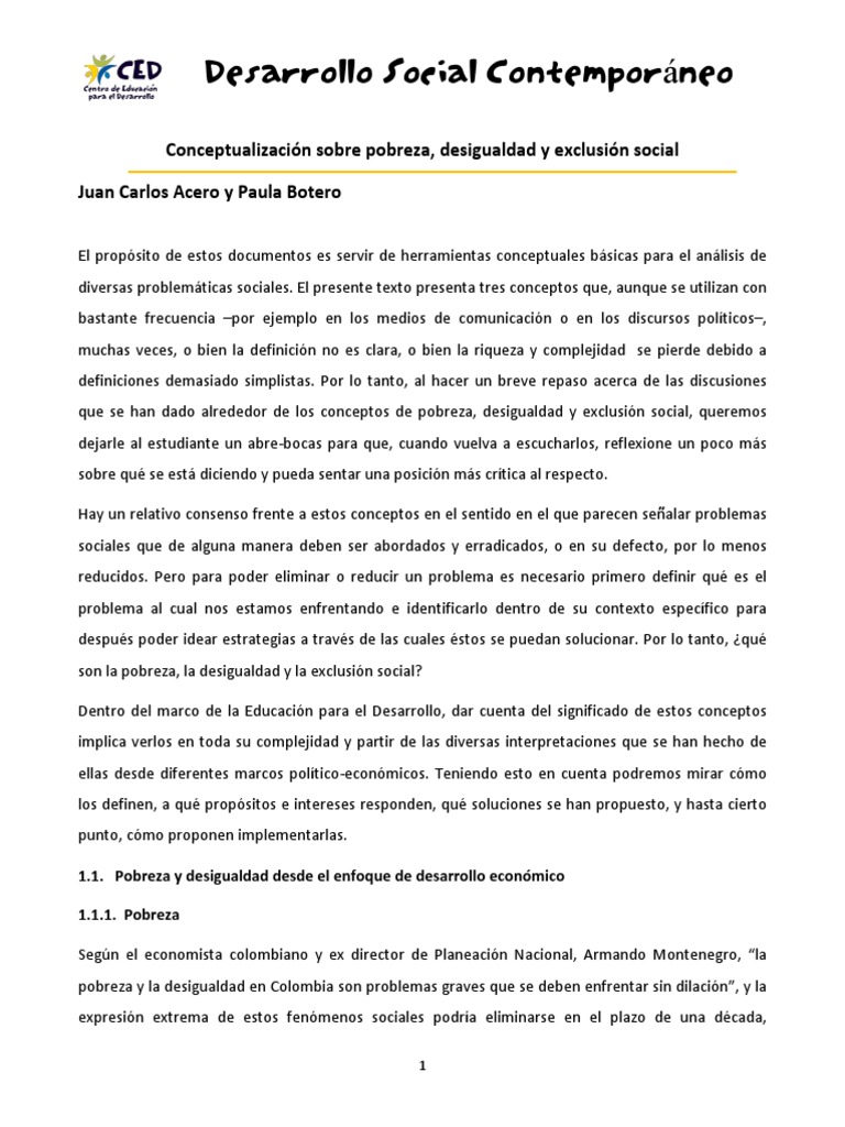 Conceptos de pobreza y exclusión social | PDF | Exclusión social | Pobreza