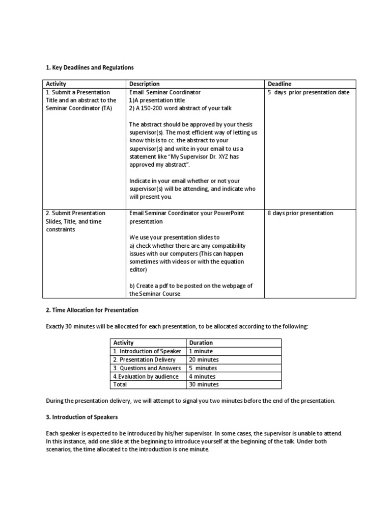 Seminar Presentation Guidelines and Deadlines | PDF | Cognitive Science ...