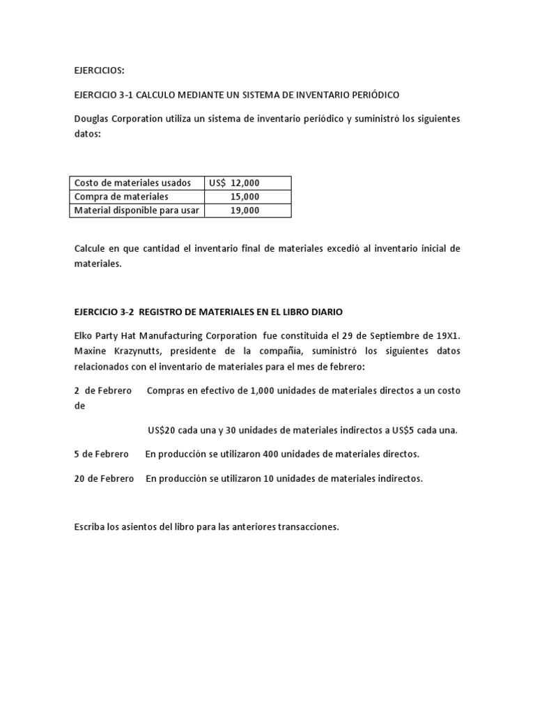 Ejercicios de Contabilidad de Costos | PDF | Salario | Inventario